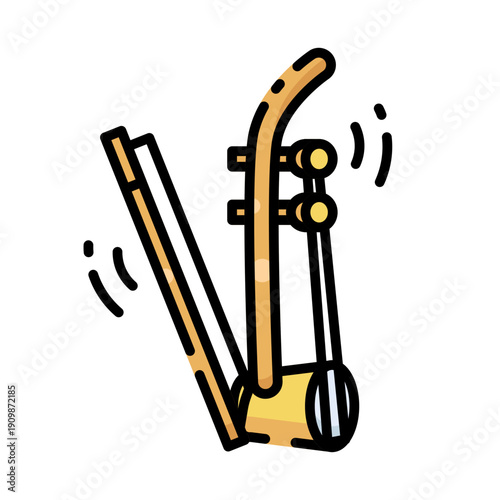 Traditional Korean Haegeum String Instrument Icon Fill Cut