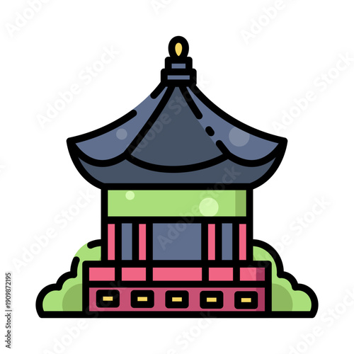 Korean traditional pavilion landmark icon illustration
