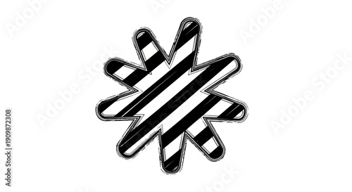 Abstract black and white striped pattern forming a symmetrical asterisk shape, viewed from directly above