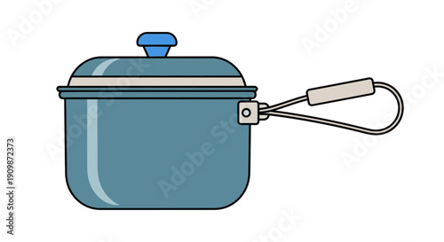 Illustration of a blue saucepan with a lid and handle, viewed from the side on a white background
