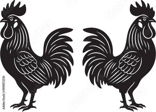 Proud Rooster Side Profile Mascot Logo Silhouettes on White Background