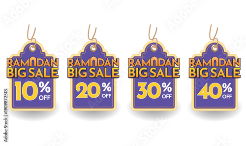 Ramadan Discount Tag Set. Sale Promotion with Mosque Dome Shape. Vector Design. Seasonal Event.