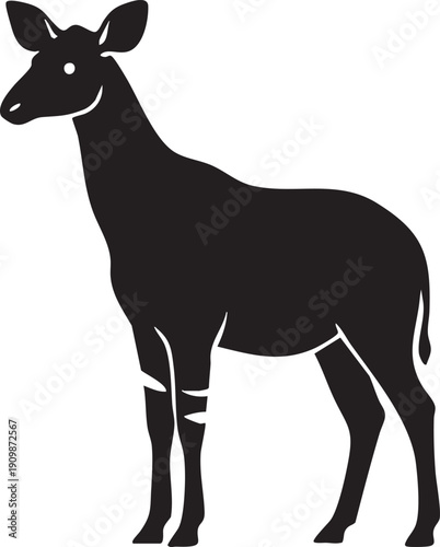 Rare African Okapi Standing Side View Animal Silhouettes on White Background