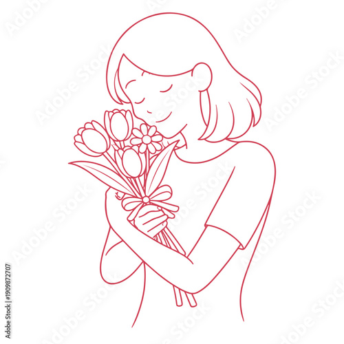 A woman hugs a bouquet illustration vector on a white background
Vector illustration for March 8