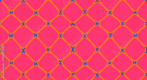 A vibrant geometric pattern of diamond shapes with interconnected lines and accents viewed from directly above