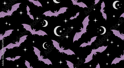 Bats flying in the night sky with moon and stars visible in a mystical atmosphere