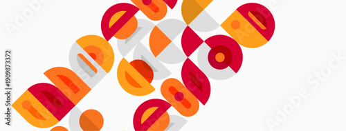 Abstract geometric shapes overlap, creating colorful design. Letters form word, background is white. Modern aesthetic.