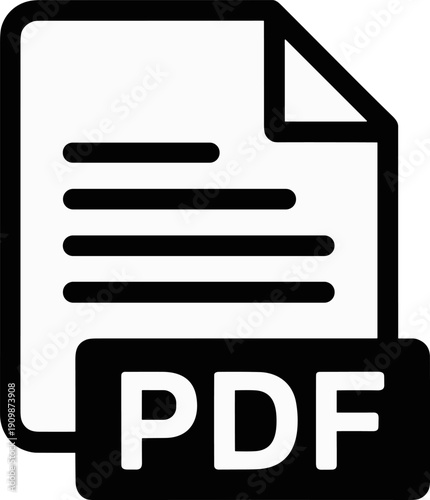 PBlack PDF File Format Icon Vector Illustration Featuring Document Outline with Text Lines Isolated on White for Office Digital Documentation and Information Technology Graphics