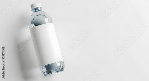 Clear plastic water bottle with blank white label for branding