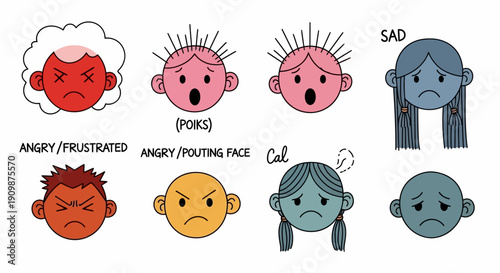 Illustration of various cartoon faces expressing different emotions and reactions
