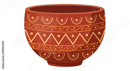 An ornate clay pot with intricate designs and patterns on its exterior surface