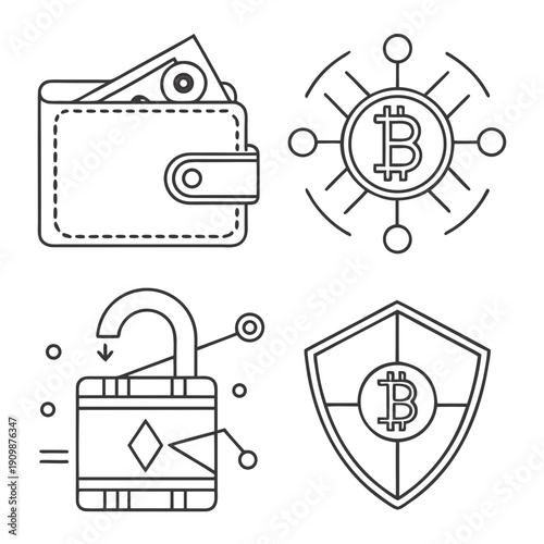 A group of icons related to bitcoin security