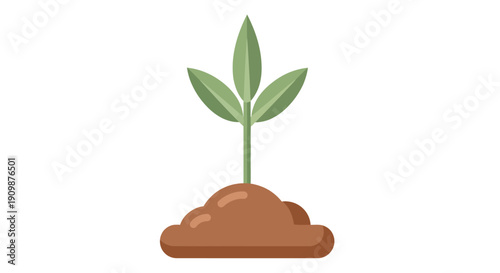 A small green plant growing out of a brown soil mound viewed from the side in a simple illustration