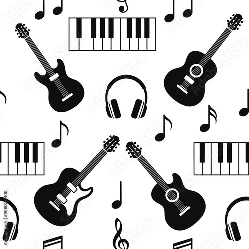 Musical Instruments Pattern Featuring Guitars and Headphones