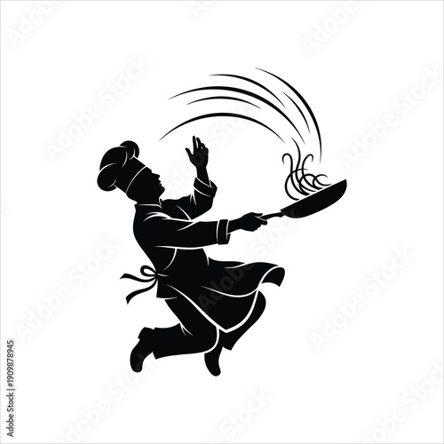 Chef silhouette tossing food in pan