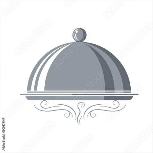 Serving tray cloche outline illustration isolated