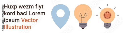 Navigation, innovation, technology, location services, creative solutions, business ideas. Geolocation pin, light bulb icons and minimal design elements. Navigation and innovation concepts