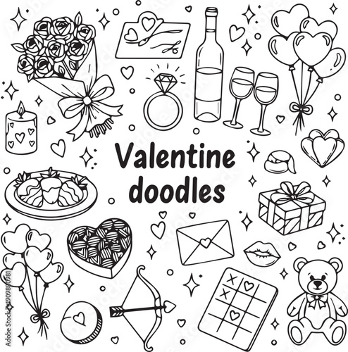 Valentine‑themed doodle set