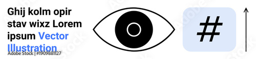 Vászonkép Eye graphic with central focus, metadata tag block, and upward arrow