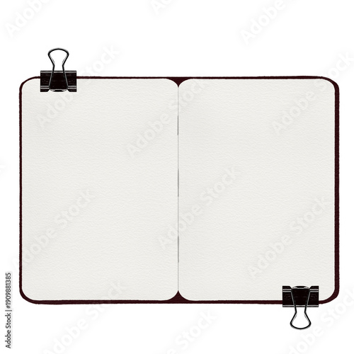 Konstfotografi Blank note paper sheet with clip isolated as an open notebook page for office an