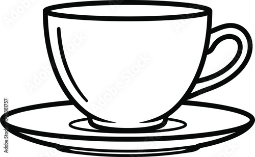 A simple line drawing of a teacup on a saucer.