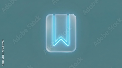 Glowing blue bookmark icon on a teal background for digital design or interface