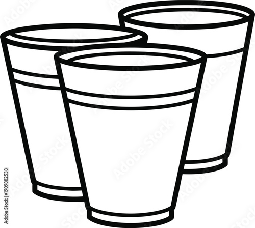 A simple line drawing of three plastic cups in a triangular formation.