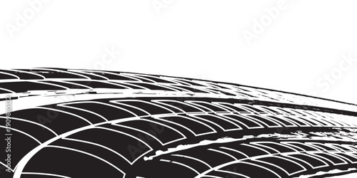 Vector Print Textured Tire Track . Design Element . Car tread silhouette .
