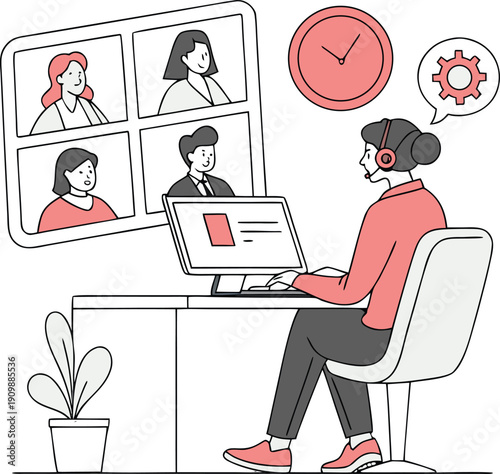 Female Professional Hosting Remote Team Video Conference Call