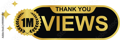1M Badge Display with Laurel and Thank You Message. For icon, logo, label, insignia, seal, sign, symbol, badge, stamp, sticker, emblem, banner, design, badge, label, poster. Vector Image