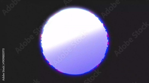Glowing white circle with digital glitch effect on dark background