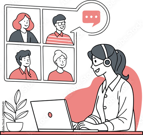 Professional Female Support Representative in Video Meeting