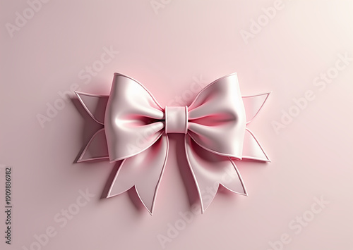 Pink ribbon bow on pastel background with copy space