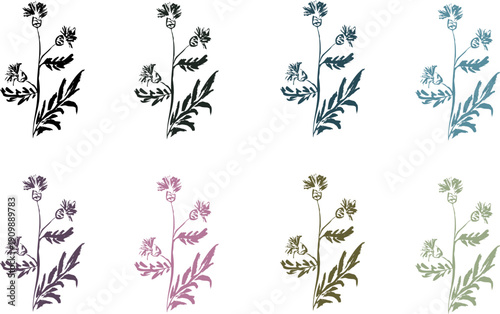 Hand Painted Botanical Silhouette Set – Wildflower Brush Stamps, Rustic Floral Vector Clipart Collection
