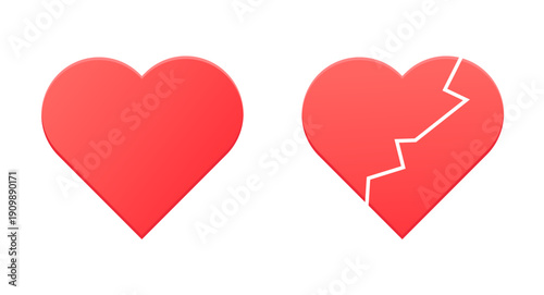 Red Heart and Broken Heart Icon Set Isolated on transparent Background