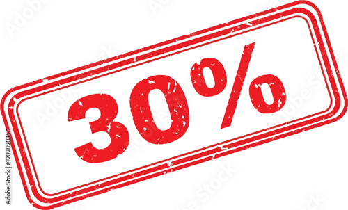 Red stamp shows thirty percent discount for sales promotions.