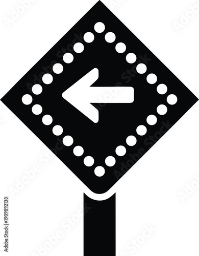 turn left sign — silhouette line art vector illustration on transparent background