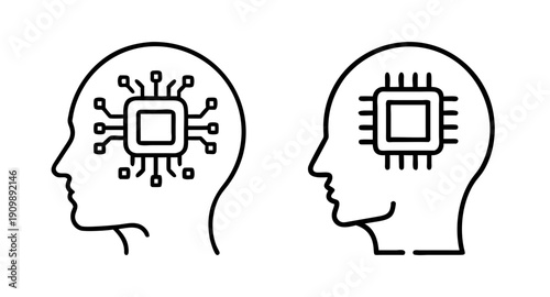 Artificial intelligence and machine learning concept with human head and chip design