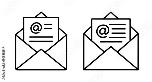 Email marketing strategy: open envelope with at sign for newsletter and email campaign