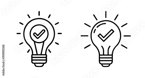 Light bulb idea check mark icon concept for creative solution and success vector graphic design