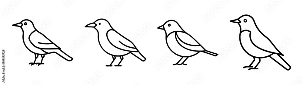 Obraz premium Illustration of four line art birds standing in a row simple bird drawing vector image design 90