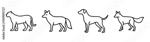 Outlines of domestic animals including cat dog and fox line art illustration vector design drawing