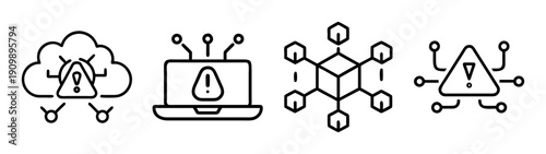 Network security threat detection and prevention system alert icon set for cybersecurity concept