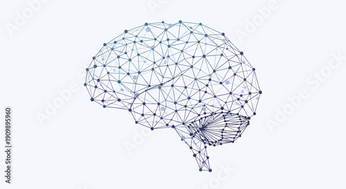 Abstract Artificial Intelligence Brain with Neural Network Connection Lines and Dots Vector Illustration