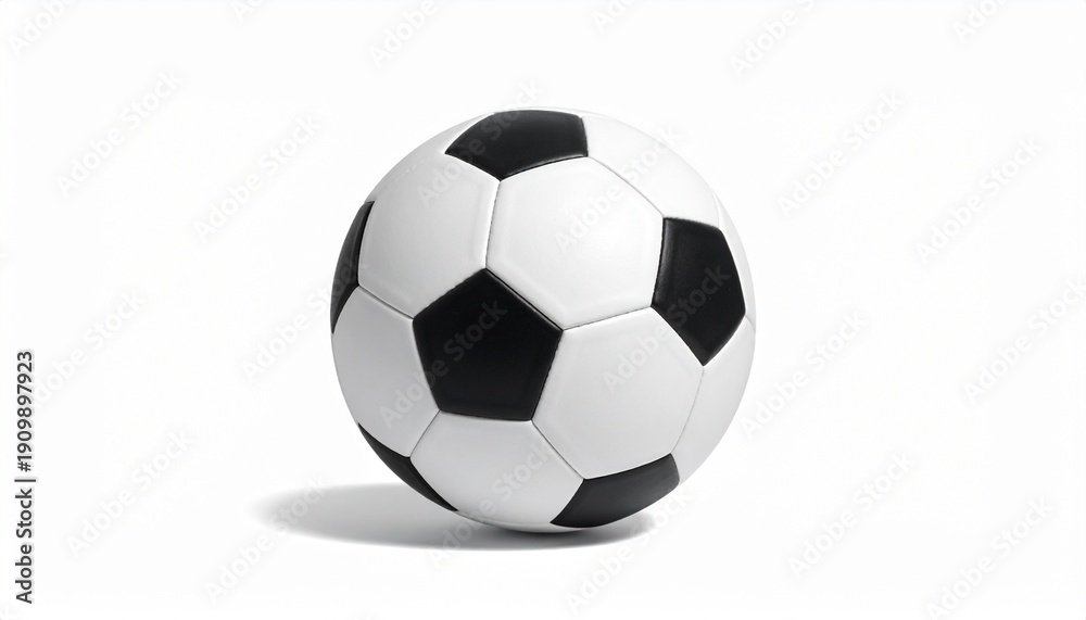 Fototapeta premium Klassischer schwarz-weißer Fußball als Einzelobjekt auf weißem Hintergrund