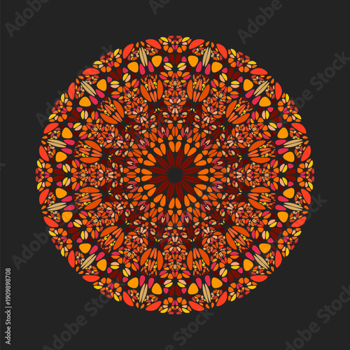 Colorful round floral ornament mandala - geometrical abstract vector element from gravel stones
