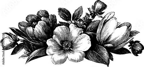 Vintage botanical flower bouquet plate for design and decoration