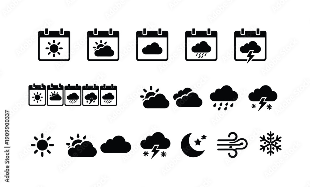 Obraz premium Weather and climate flat icon set. forecast and meteorology icons flat collection