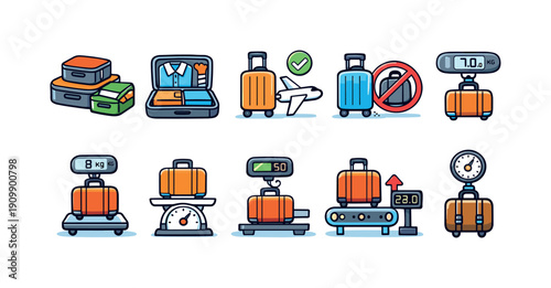 Luggage, travel flat icon set. suitcase, baggage, airline icons flat collection