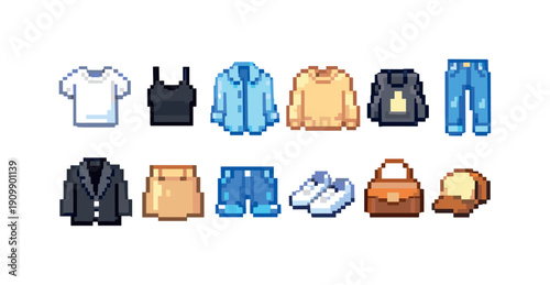 Clothing and accessories icon set. fashion, apparel flat icons collection
